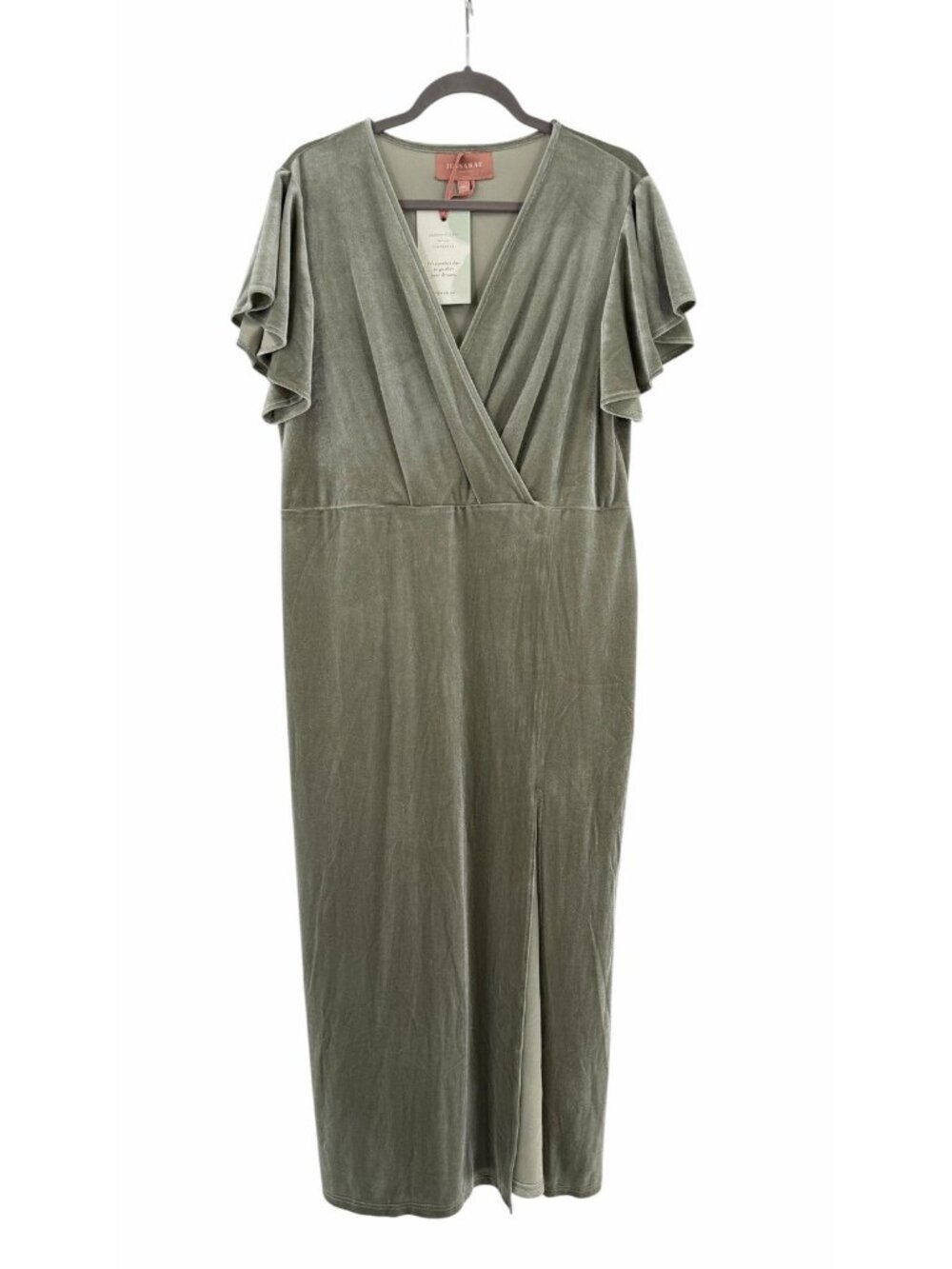 JESSAKAE Women's Light Mint Velvet Short Sleeve High Slit Maxi Dress NWT 1XL